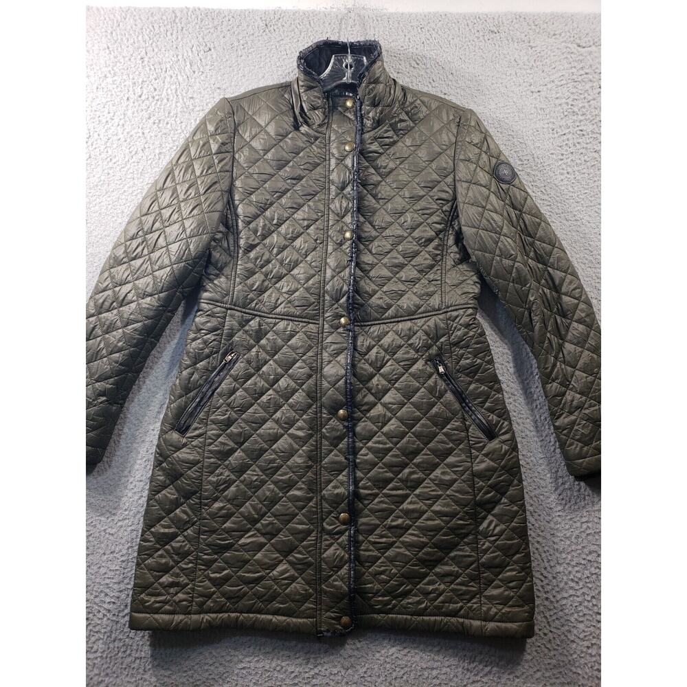 Lauren Ralph Lauren Puffer Jacket Women's Medium Green Faux Fur Lined Distressed
